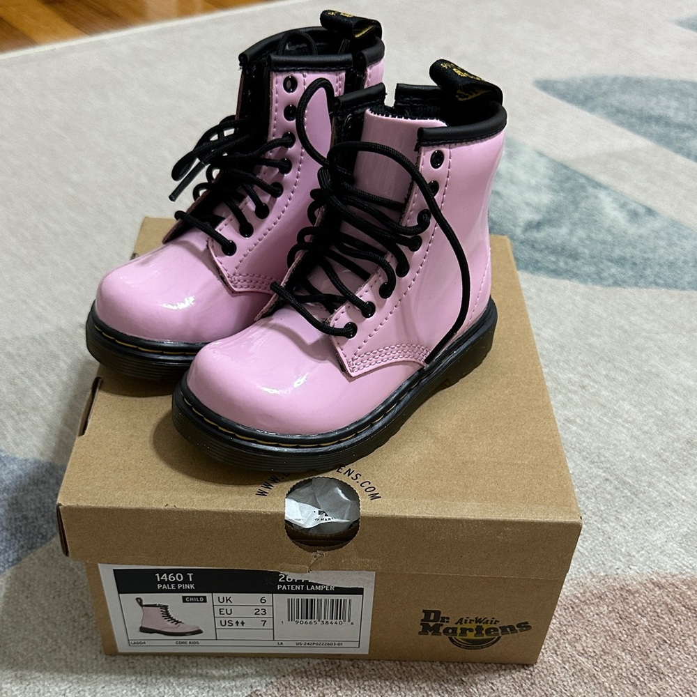 Dr. Martens Pale Pink Patent Kids 1460 T Lace-Up Boots